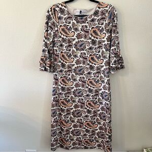 Dainty Jewells Dress Paisley White Pink Sz Small Modest 3/4 Sleeves Fully Lined